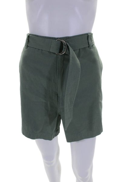 Lilla P Womens High Rise Belted Canvas Shorts Seagrass Green Cotton Size 10