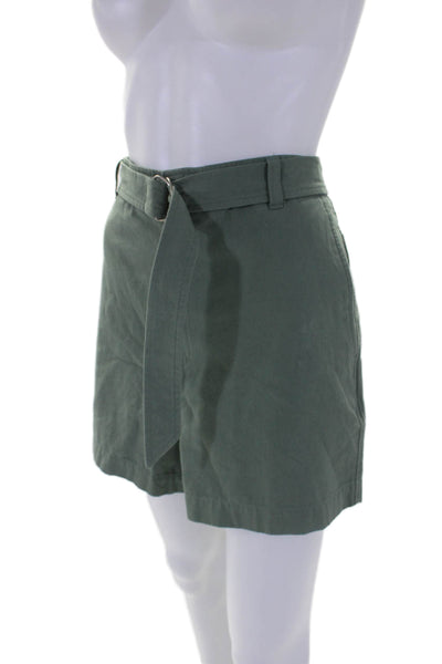 Lilla P Womens High Rise Belted Canvas Shorts Seagrass Green Cotton Size 10