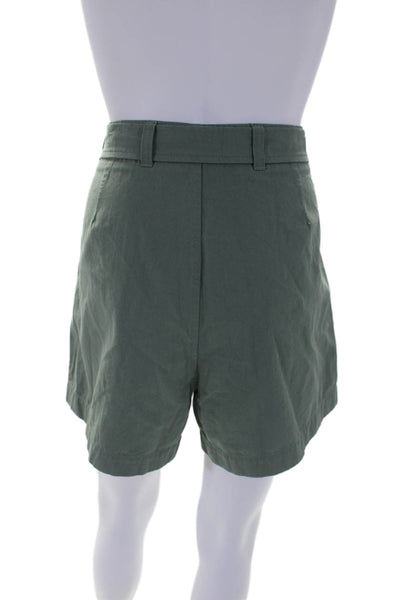 Lilla P Womens High Rise Belted Canvas Shorts Seagrass Green Cotton Size 10