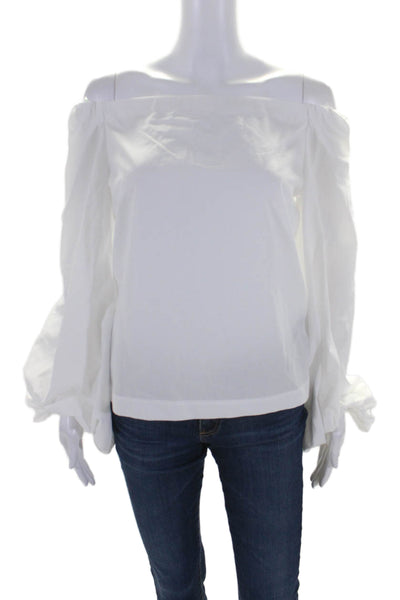 Le Superbe Womens Long Sleeves Off The Shoulder Blouse White Cotton Size 2