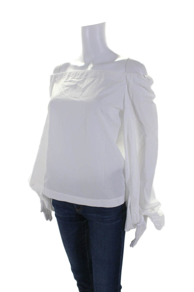 Le Superbe Womens Long Sleeves Off The Shoulder Blouse White Cotton Size 2