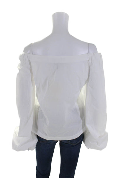 Le Superbe Womens Long Sleeves Off The Shoulder Blouse White Cotton Size 2