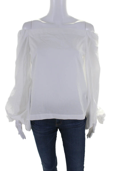 Le Superbe Womens Long Sleeves Off The Shoulder Blouse White Cotton Size 4