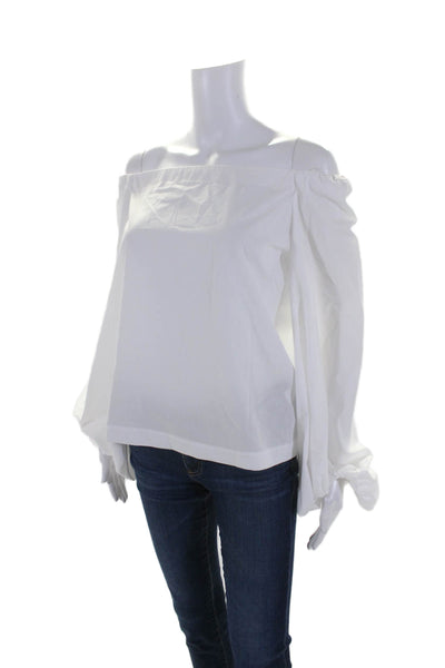 Le Superbe Womens Long Sleeves Off The Shoulder Blouse White Cotton Size 4