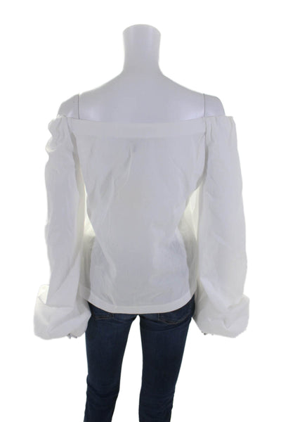 Le Superbe Womens Long Sleeves Off The Shoulder Blouse White Cotton Size 4