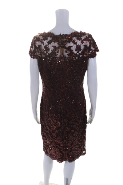 Tadashi Shoji Women's Cap Sleeves Lace Sequin Fitted Mini Dress Burgundy Size 10