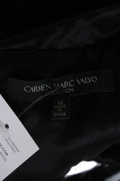 Carmen Marc Valvo Women's Halter Bead Pleated Flare Midi Dress Black Size 12