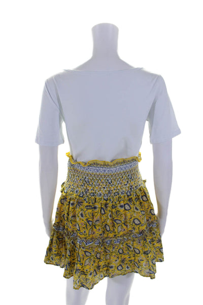 Jennifer & Grace Womens Smocked Floral A Line Skirt Yellow Blue Size Medium