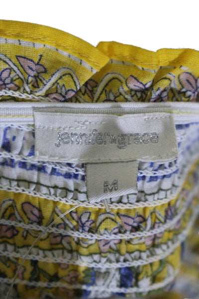 Jennifer & Grace Womens Smocked Floral A Line Skirt Yellow Blue Size Medium