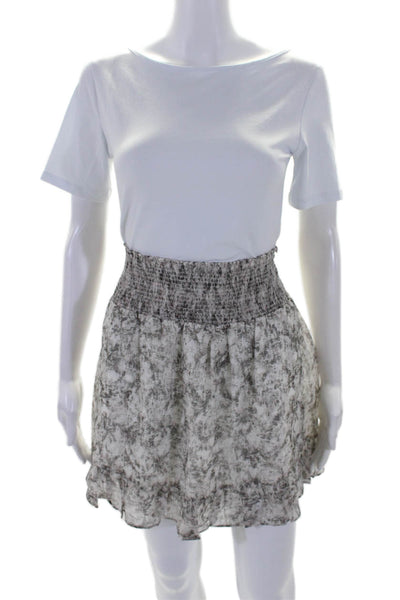 Intermix Womens Smocked Waistband Snakeskin Print Silk Skirt White Gray Large