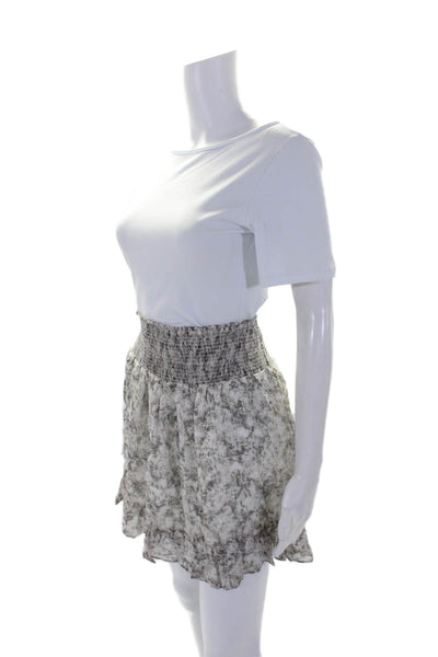 Intermix Womens Smocked Waistband Snakeskin Print Silk Skirt White Gray Large