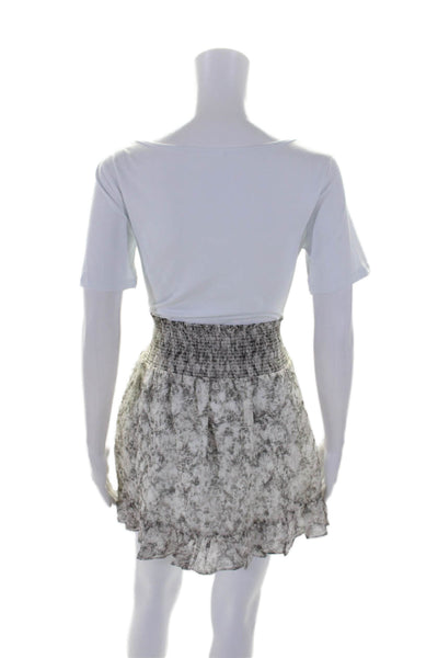 Intermix Womens Smocked Waistband Snakeskin Print Silk Skirt White Gray Large