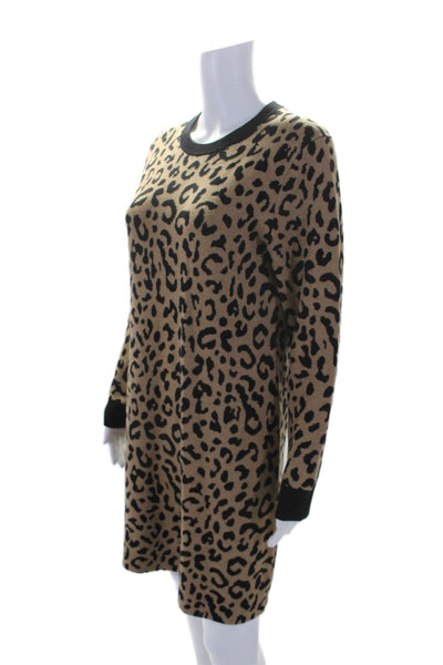 J Crew Womens Long Sleeve Scoop Neck Leopard Print Sweater Dress Brown Medium