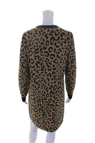 J Crew Womens Long Sleeve Scoop Neck Leopard Print Sweater Dress Brown Medium