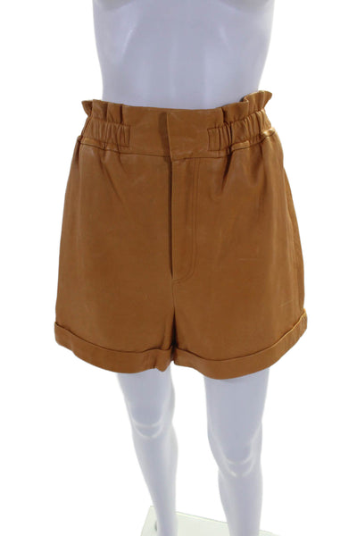 Joie Womens Zipper Fly High Rise Cuffed Leather Shorts Brown Size Medium