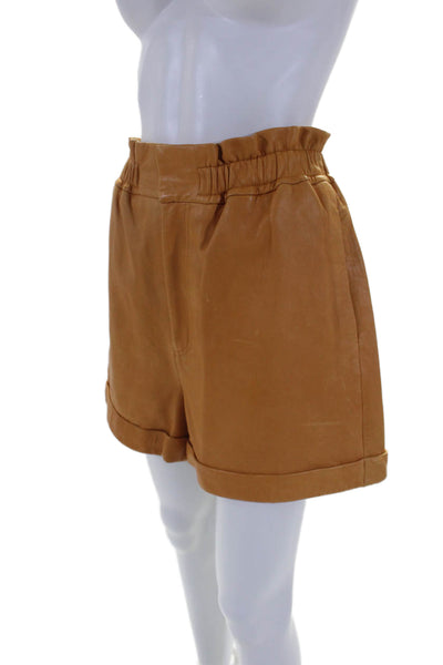 Joie Womens Zipper Fly High Rise Cuffed Leather Shorts Brown Size Medium