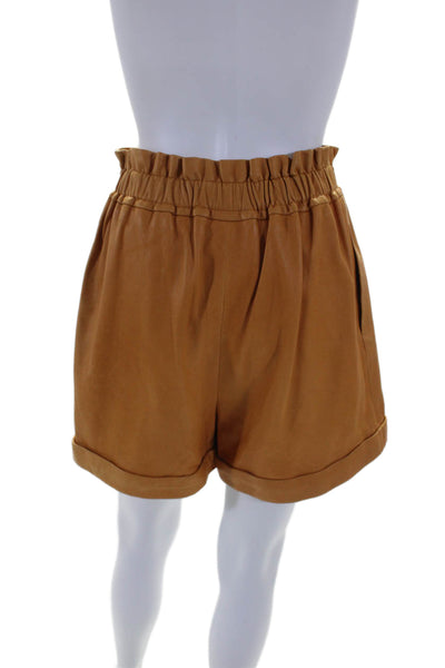 Joie Womens Zipper Fly High Rise Cuffed Leather Shorts Brown Size Medium