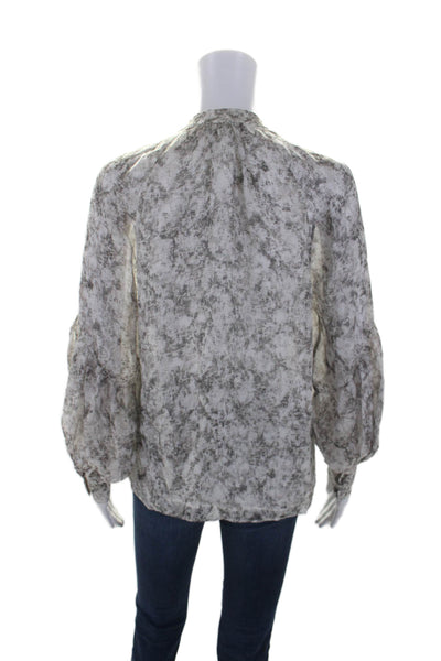 Intermix Womens Long Sleeve Keyhole Snakeskin Print Silk Top White Gray Small