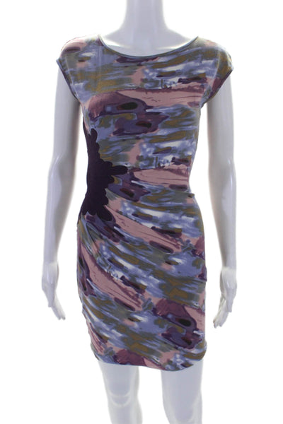 Catherine Malandrino Womens Purple Printed Ruched Detail Bodycon Dress Size S