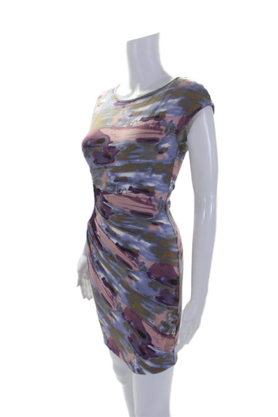 Catherine Malandrino Womens Purple Printed Ruched Detail Bodycon Dress Size S