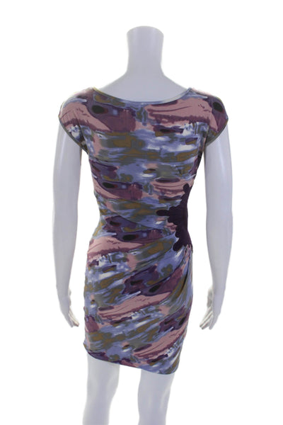 Catherine Malandrino Womens Purple Printed Ruched Detail Bodycon Dress Size S