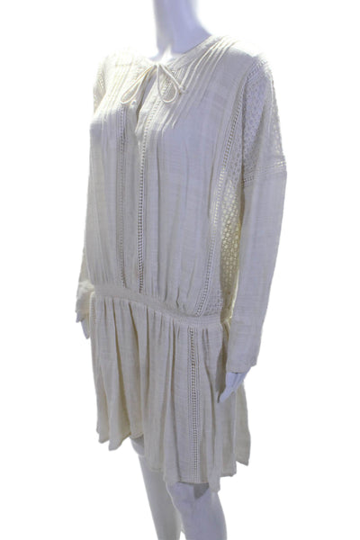 Free People Womens Crochet Trim Long Sleeves A Line Dress White Size Large