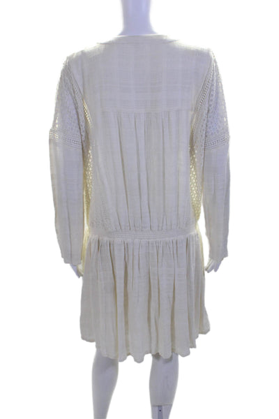 Free People Womens Crochet Trim Long Sleeves A Line Dress White Size Large