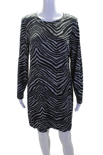 Trina Turk Womens Animal Print Long Sleeves Shirt Dress Black Grey Size Large