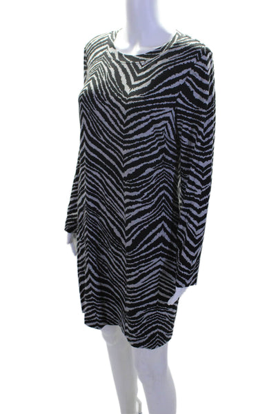 Trina Turk Womens Animal Print Long Sleeves Shirt Dress Black Grey Size Large