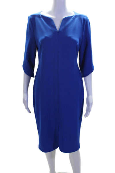 Calvin Klein Womens 3/4 Sleeves Front Slit Pencil Dress Cobalt Blue Size 10