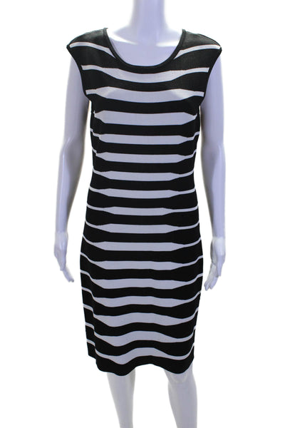 Calvin Klein Womens Sleeveless Stretch Body Con Dress Black White Size Medium