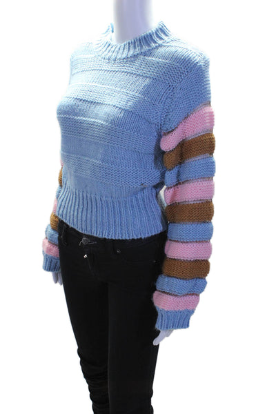 Pink Lily Womens Crew Neck Long Sleeve Thick Knit Sweater Blue Size Small