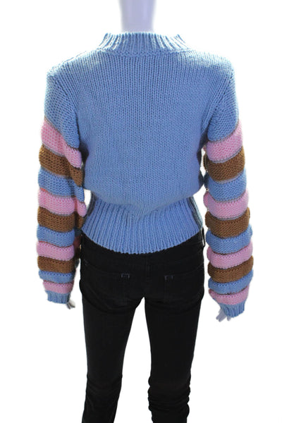 Pink Lily Womens Crew Neck Long Sleeve Thick Knit Sweater Blue Size Small