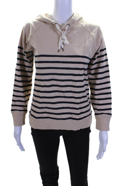 J Crew Collection Womens Striped Drawstring Hoodie White Size Small