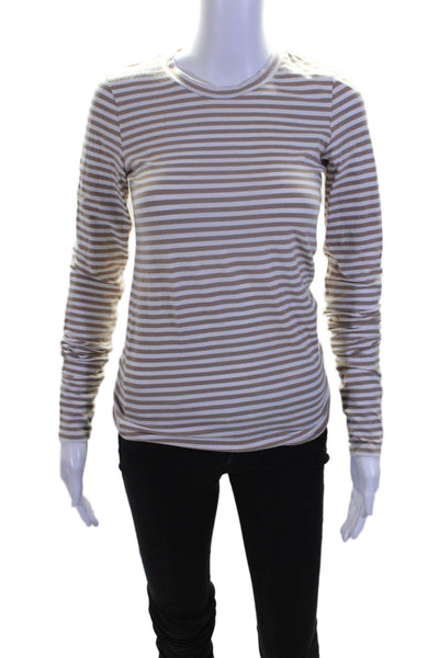 Theory Womens Long Sleeve Crew Neck Striped Top Beige White Size Small