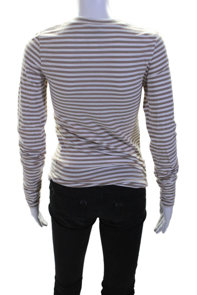 Theory Womens Long Sleeve Crew Neck Striped Top Beige White Size Small