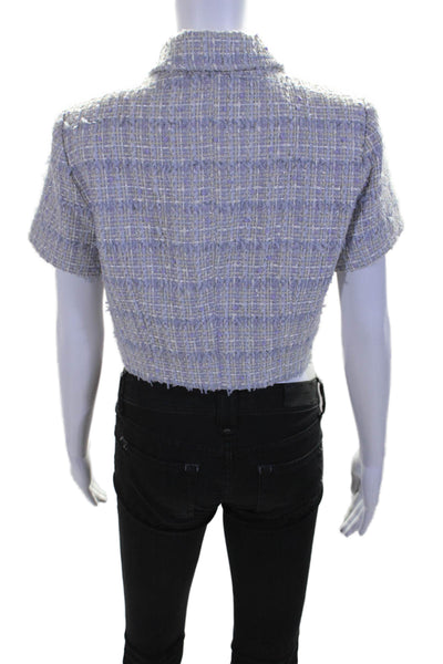 ASTR Womens Button Front Short Sleeve Collared Tweed Top Purple Size Medium