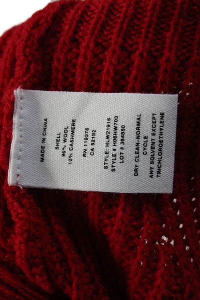 Helmut Lang Womens Long Sleeve Round Neck Distressed Trim Sweater Red Medium