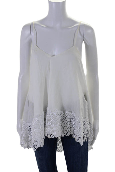 Chio Womens Spaghetti Strap V Neck Floral Lace Trim Top White Size Small