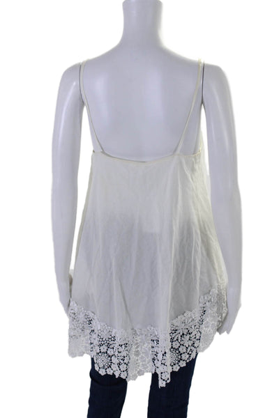 Chio Womens Spaghetti Strap V Neck Floral Lace Trim Top White Size Small