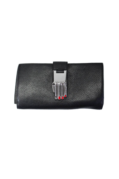 Opening Ceremony Womens Grain Leather Metallic Hand Continental Wallet Black