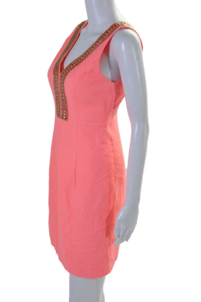 Lily Pulitzer Womens Cotton Beaded V-Neck Sleeveless Zip Up Dress Pink Size 0