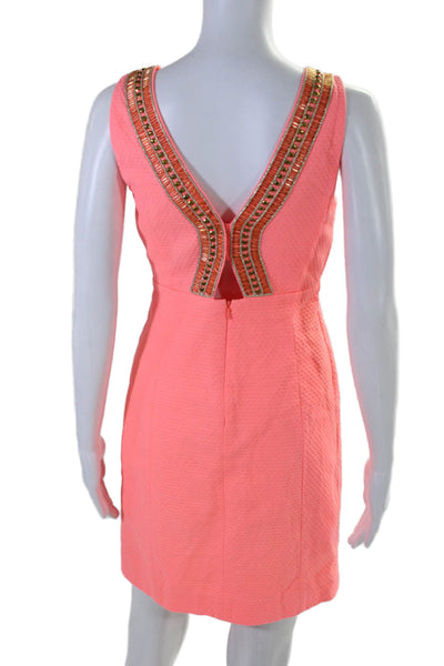 Lily Pulitzer Womens Cotton Beaded V-Neck Sleeveless Zip Up Dress Pink Size 0