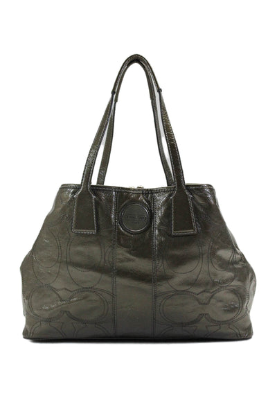 Coach Womens Leather Stitched Kiss Lock Closure Shoulder Handbag Green