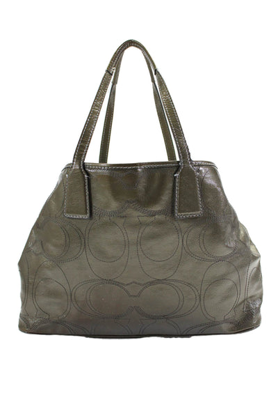 Coach Womens Leather Stitched Kiss Lock Closure Shoulder Handbag Green