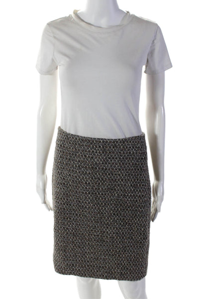 J Crew Womens Wool Metallic Woven Textured Knitted Midi Skirt Beige Size 4