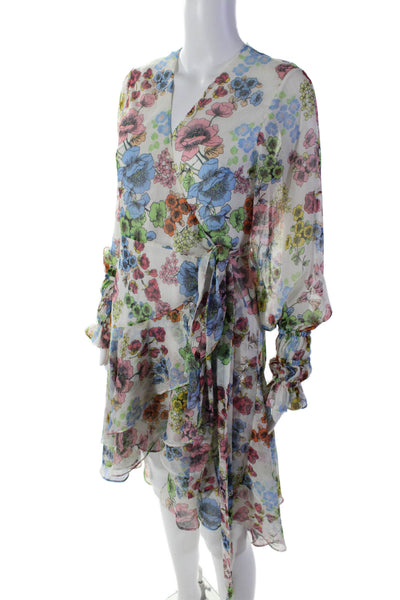 Alexis Womens Long Sleeve V Neck Floral Wrap Dress White Multi Size Small