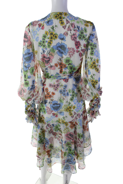 Alexis Womens Long Sleeve V Neck Floral Wrap Dress White Multi Size Small