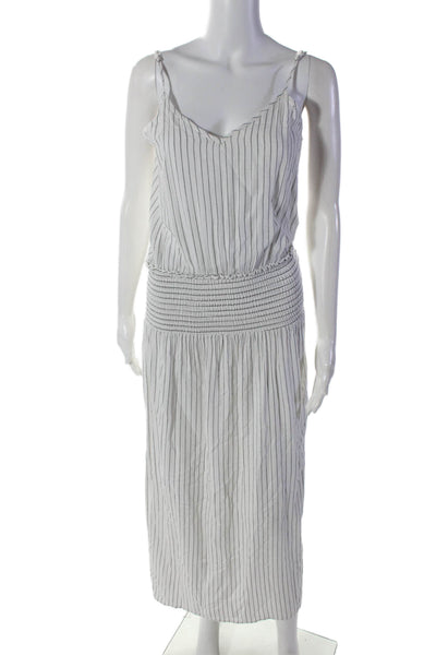 Blue Life Womens Spaghetti Strap V Neck Smocked Striped Dress White Black XS