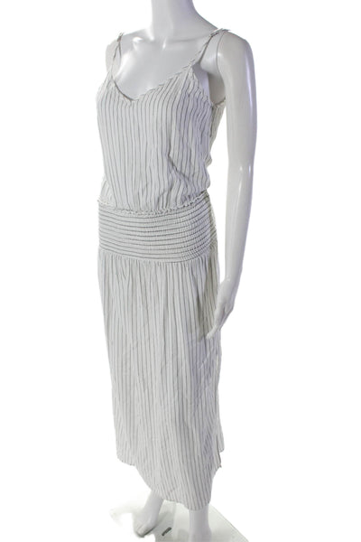 Blue Life Womens Spaghetti Strap V Neck Smocked Striped Dress White Black XS